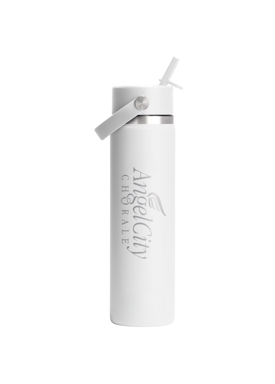 White water bottle with a straw lid on a white background